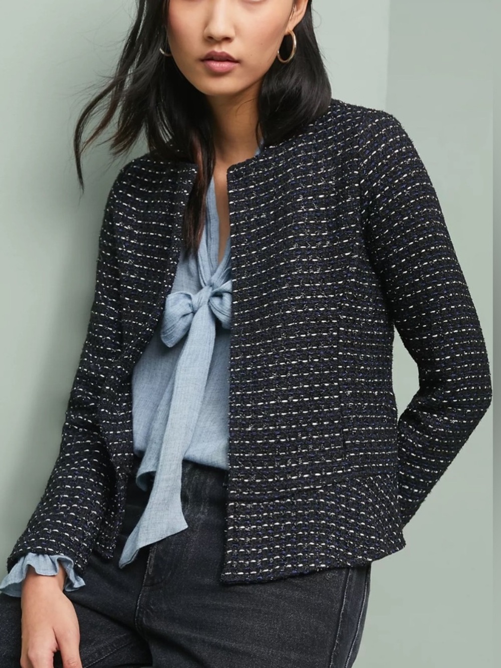 π NWT Anthropologie Dolan Size S Black Tweed Peplum Jacket Dark Academia